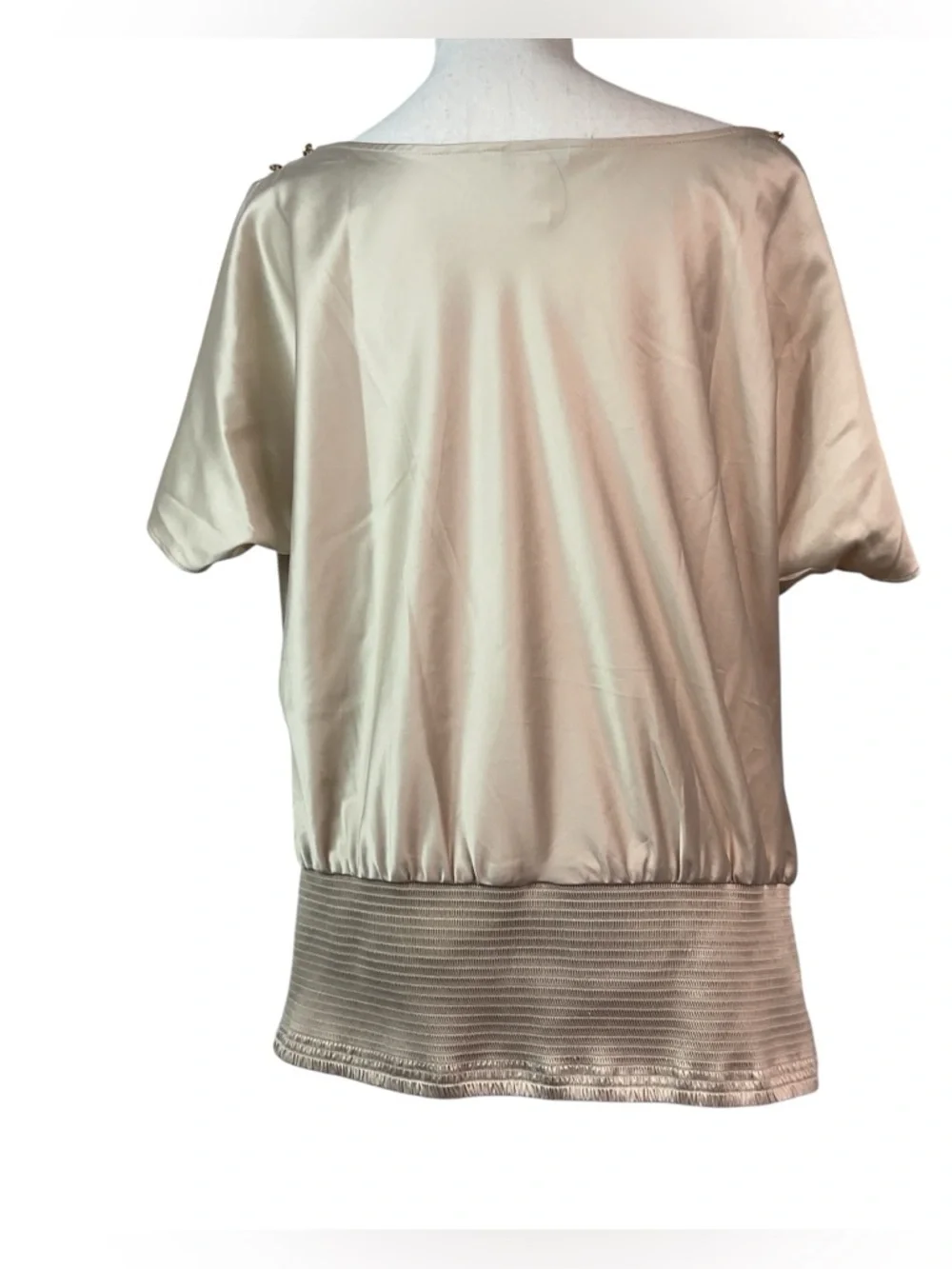 White House Black Market Satin Drape-Neck Blouse in Champagne XL - Picture 3 of 9